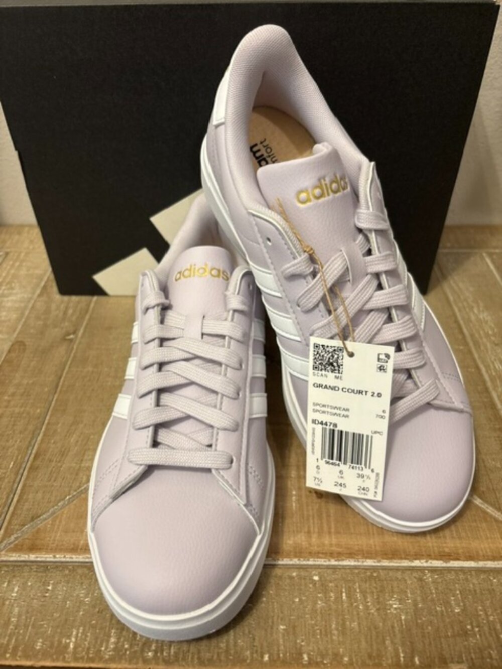 adidas Grand Court 2.0 Women's Sneakers - Light Lavender with White and Gold